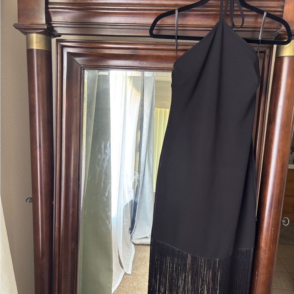 Black Halter fringe Bottom Dress
